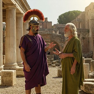 Een Romein en een Griek samen in gesprek over uitvindingen