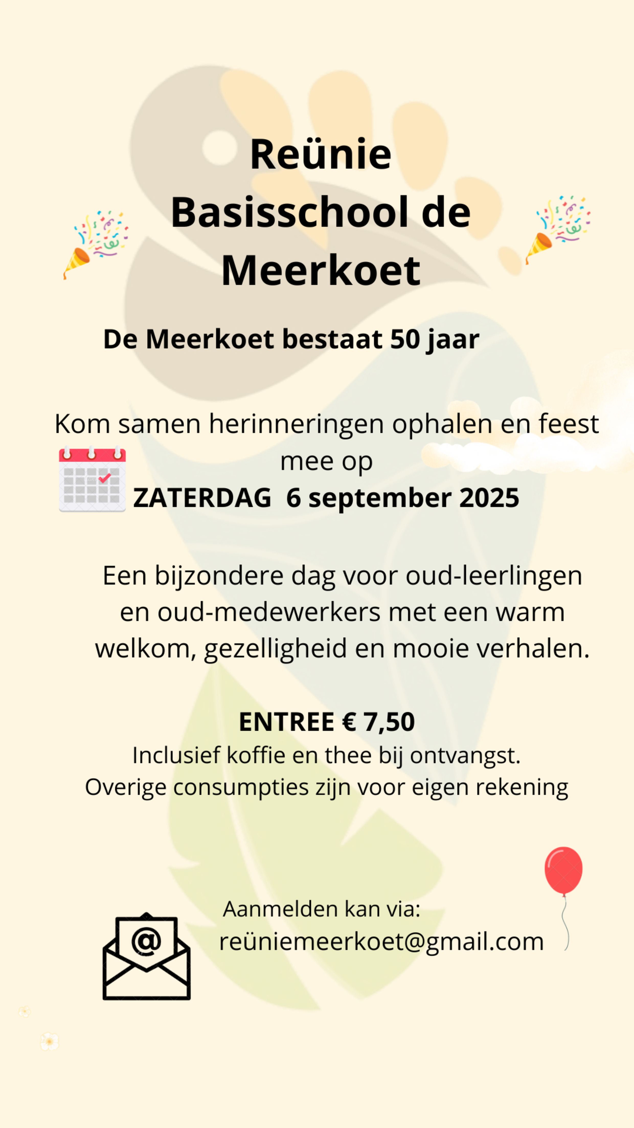 Uitnodiging reünie De Meerkoet 